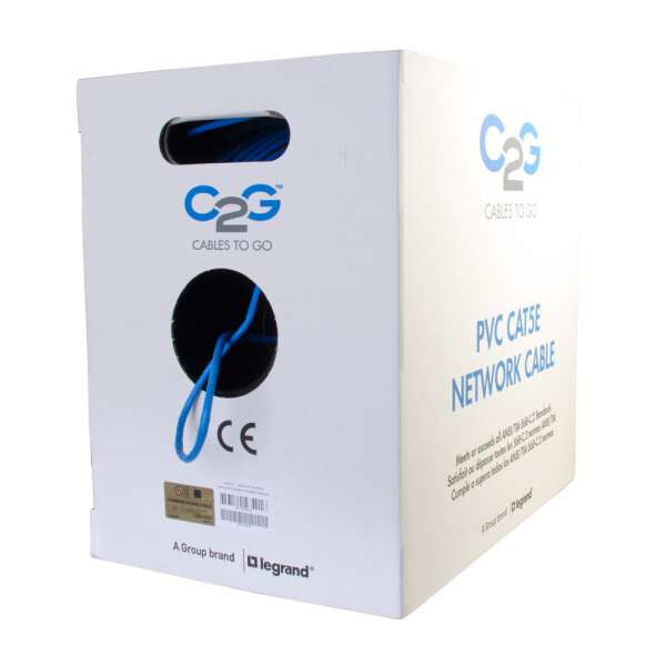 C2G 1000ft (304.8m) Cat5e Bulk Unshielded UTP Ethernet Network Cable with Stranded Conductors - In-Wall CM-Rated - Blue