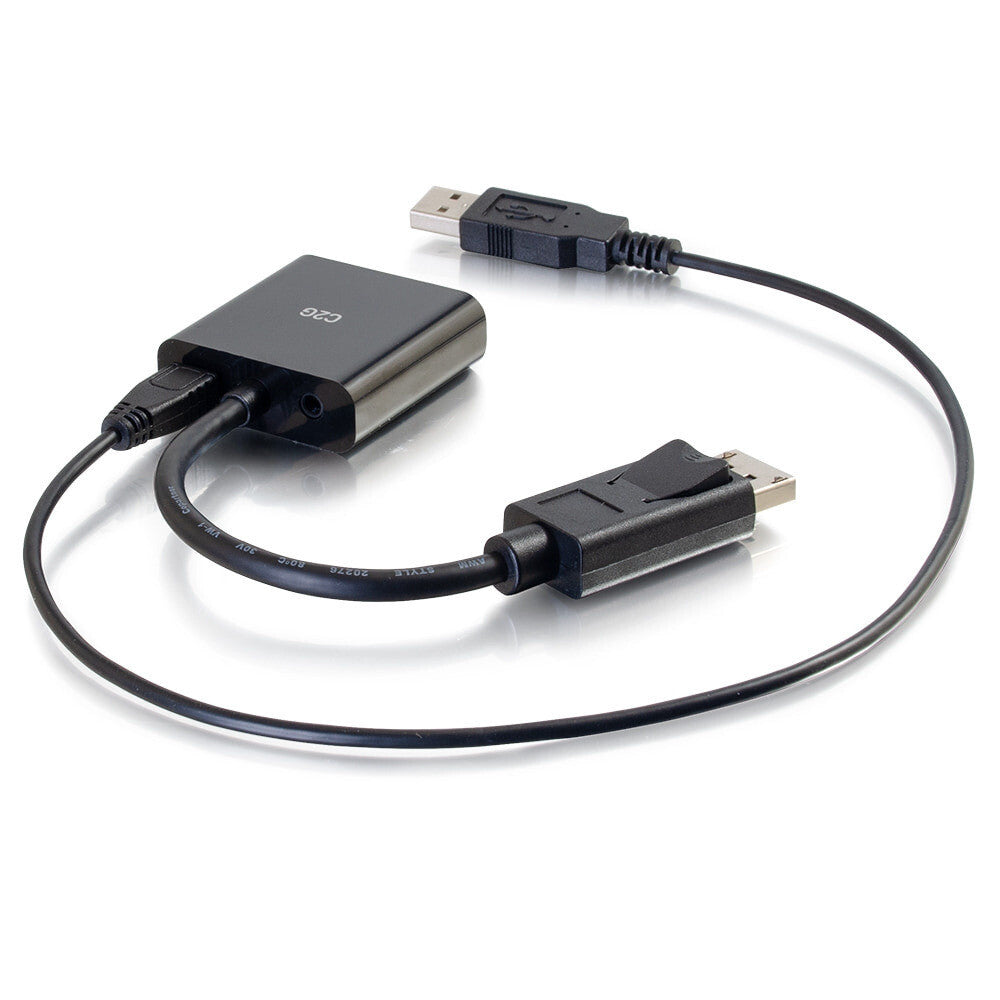 C2G 8in DisplayPortTM Male to VGA + Audio Female Active Adapter Converter - Black