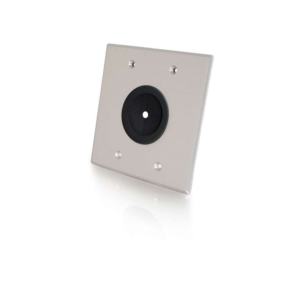C2G 1.5in Grommet Cable Pass Through Double Gang Wall Plate - Brushed Aluminum