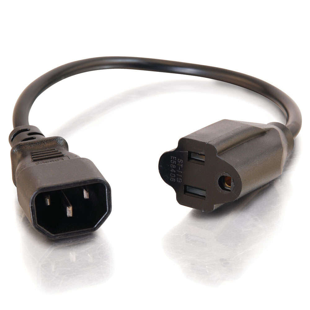 C2G 1ft (0.3m) 18 AWG Monitor Power Adapter Cord (IEC320C14 to NEMA 5-15R)