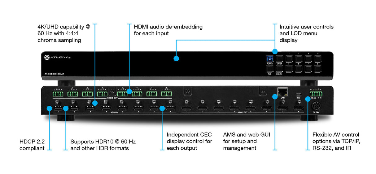 Atlona AT-HDR-H2H-88MA matrix switcher AV matrix switcher 43.3 W