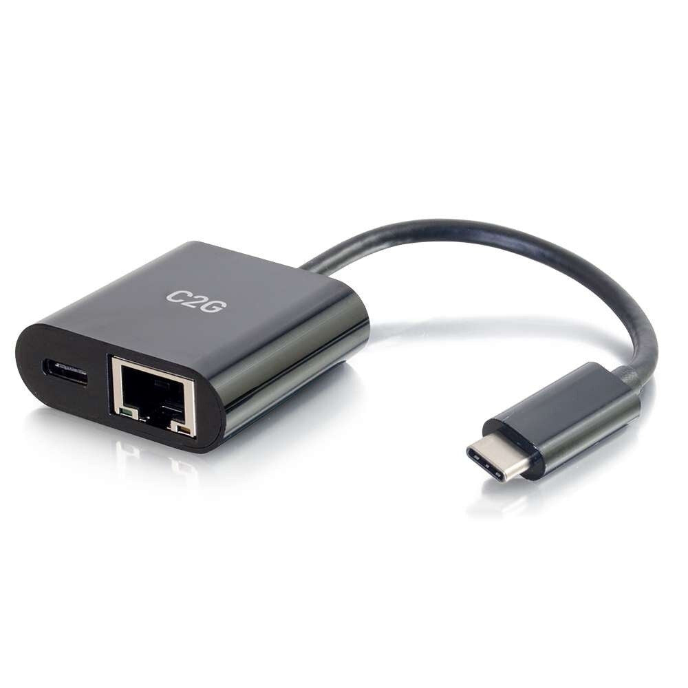 C2G USB-C® to Ethernet Multiport Adapter with Power Delivery up to 60W - Black