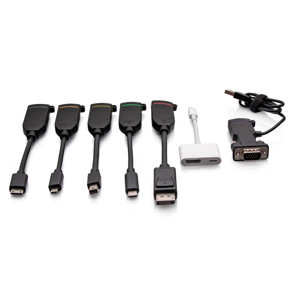 C2G Universal 4K HDMI® Dongle Adapter Ring with Color Coded Mini DisplayPort™, DisplayPort, USB-C®, Lightning, VGA, Mini HDMI, and Micro HDMI