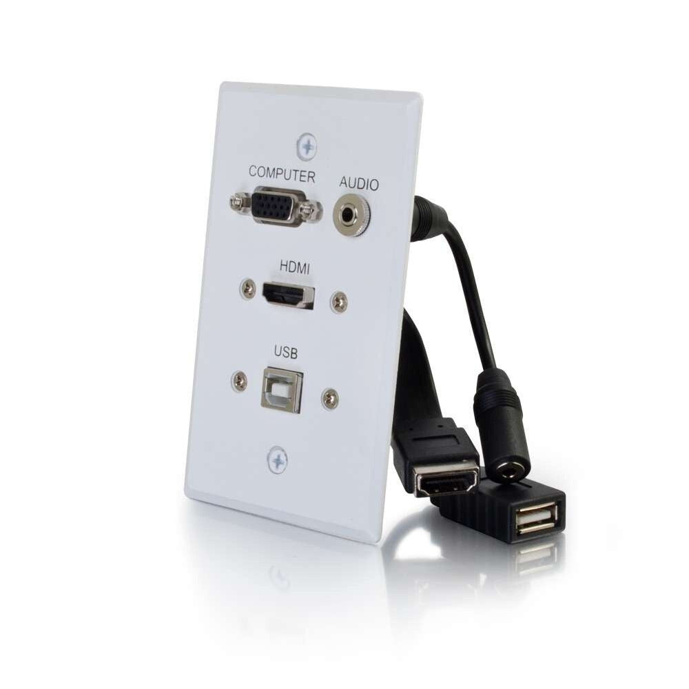 C2G HDMI, VGA, 3.5mm Audio and USB Pass Through Single Gang Wall Plate - White