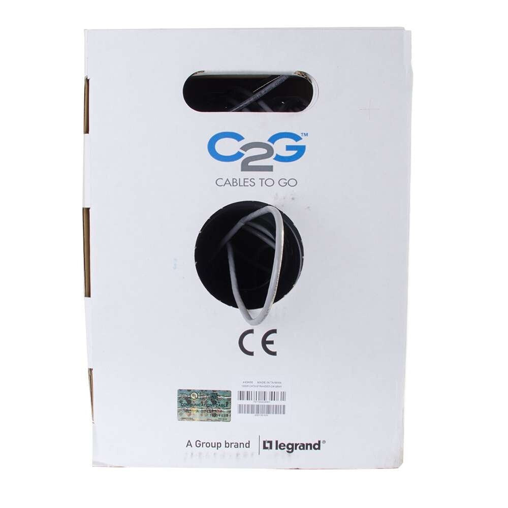 C2G 1000ft (304.8m) Cat6 Bulk Unshielded UTP Ethernet Network Cable with Stranded Conductors In-Wall CM-Rated - Gray