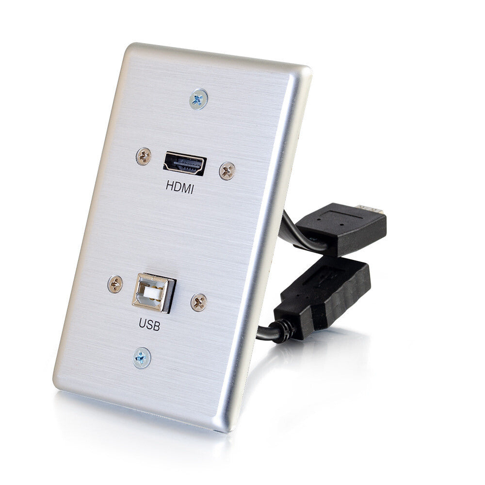 C2G HDMI® and USB Pass Through Single Gang Wall Plate - Brushed Aluminum