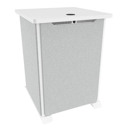 Middle Atlantic Products Forum Side Cart Rack, 16RU, 27" Deep, Wilsonart Designer White, White Powdercoat, Silver Gray Felt