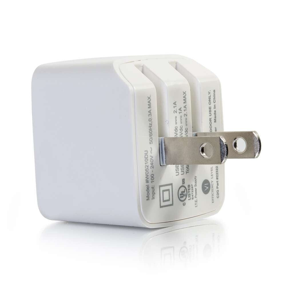 C2G 2-Port USB Wall Charger - AC to USB Adapter, 5V 2.1A Output