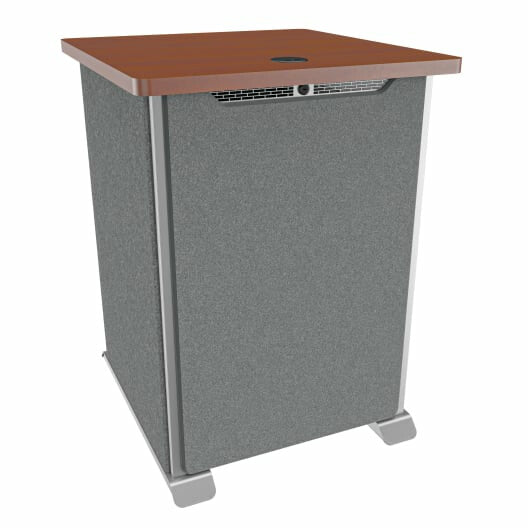 Middle Atlantic Products Forum Side Cart Rack, 16RU, 27" Deep, Wilsonart Biltmore Cherry, Magnesium Powdercoat, Charcoal Gray Felt