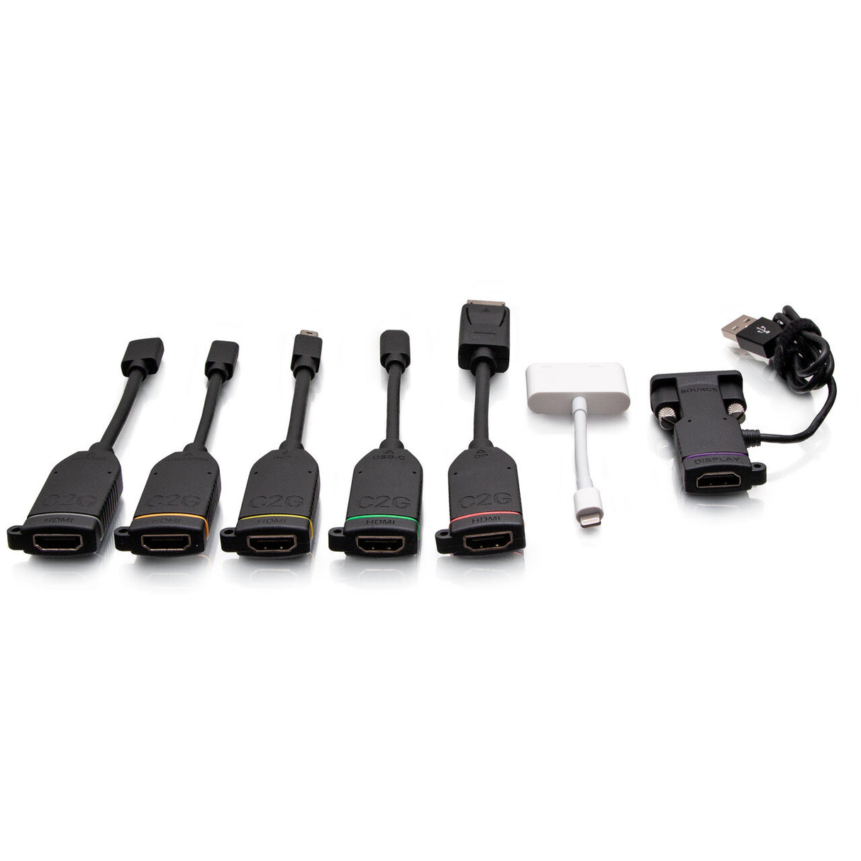 C2G Universal 4K HDMI® Dongle Adapter Ring with Color Coded Mini DisplayPort™, DisplayPort, USB-C®, Lightning, VGA, Mini HDMI, and Micro HDMI