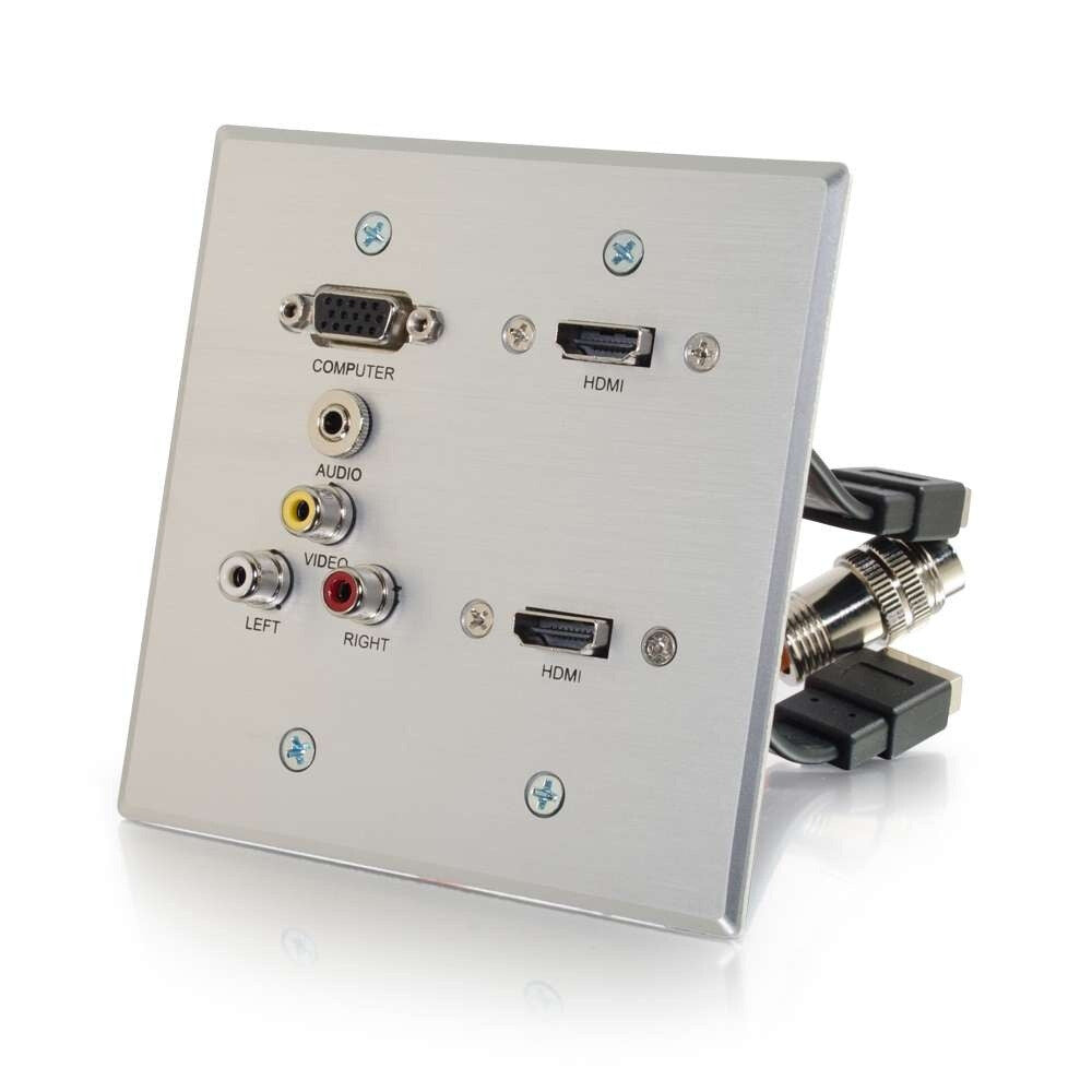 C2G RapidRun VGA, Stereo Audio, Composite Video and RCA Stereo Audio Double Gang Wall Plate - LIMITED AVAILABILITY
