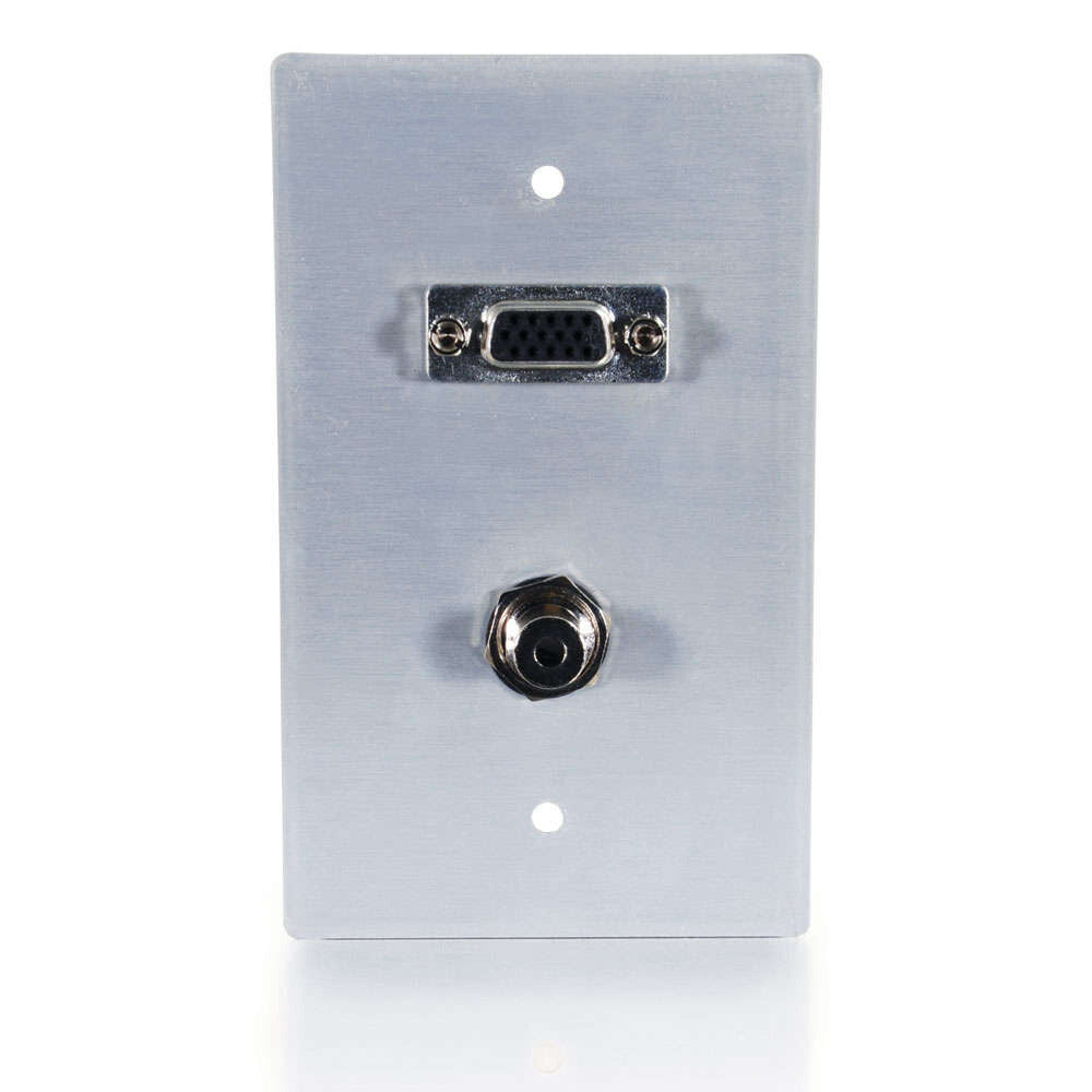 C2G VGA and 3.5mm Audio Pass Through Single Gang Wall Plate - Brushed Aluminum - LIMITED AVAILABILITY