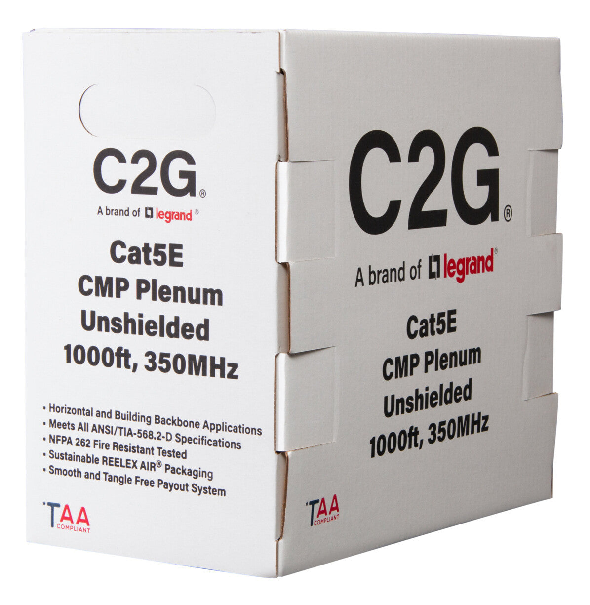 C2G 1000ft (304.8m) TAA-Compliant Cat5e Bulk Unshielded (UTP) Ethernet Network Cable with Solid Conductors-Plenum CMP-Rated - Blue