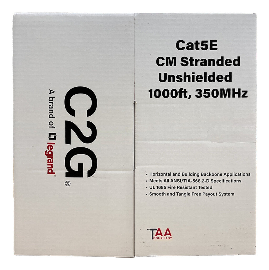 C2G 1000ft (304.8m) TAA-Compliant Cat5e Bulk Unshielded (UTP) Ethernet Network Cable with Stranded Conductors In-Wall CM-Rated - Blue