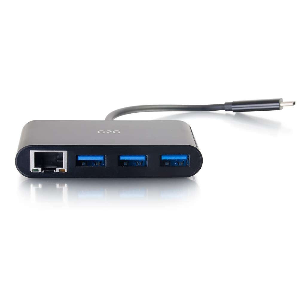 C2G USB-C® to Ethernet Adapter with 3-Port USB Hub - Black