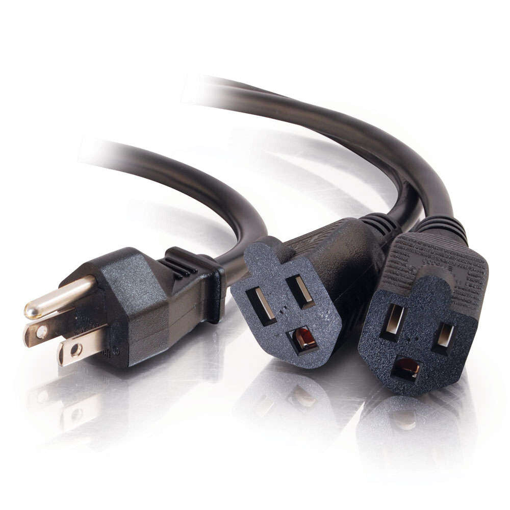 C2G 1.5ft (0.46m) 16 AWG 1-to-2 Power Cord Splitter (1 NEMA 5-15P to 2 NEMA 5-15R)