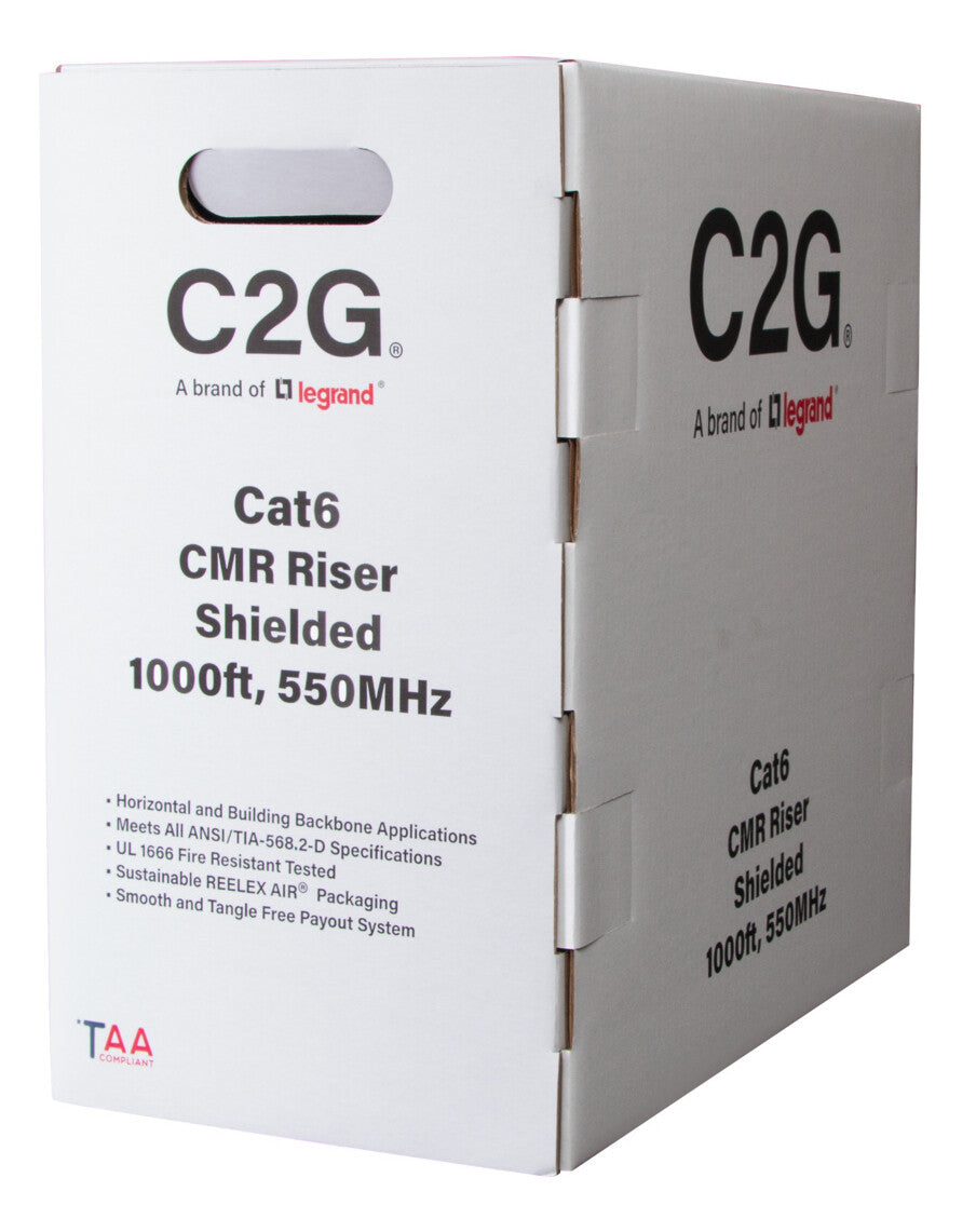 C2G 1000ft (304.8m) TAA-Compliant Cat6 Bulk Foil Shield (F/UTP) Ethernet Network Cable with Solid Conductors-Riser CMR -Rated - Blue