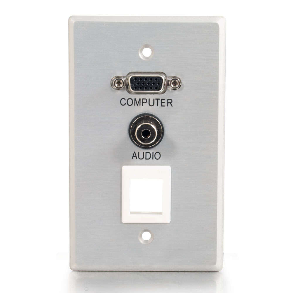 C2G VGA and 3.5mm Audio Pass Through Single Gang Wall Plate with One Keystone - Brushed Aluminum - LIMITED AVAILABILITY