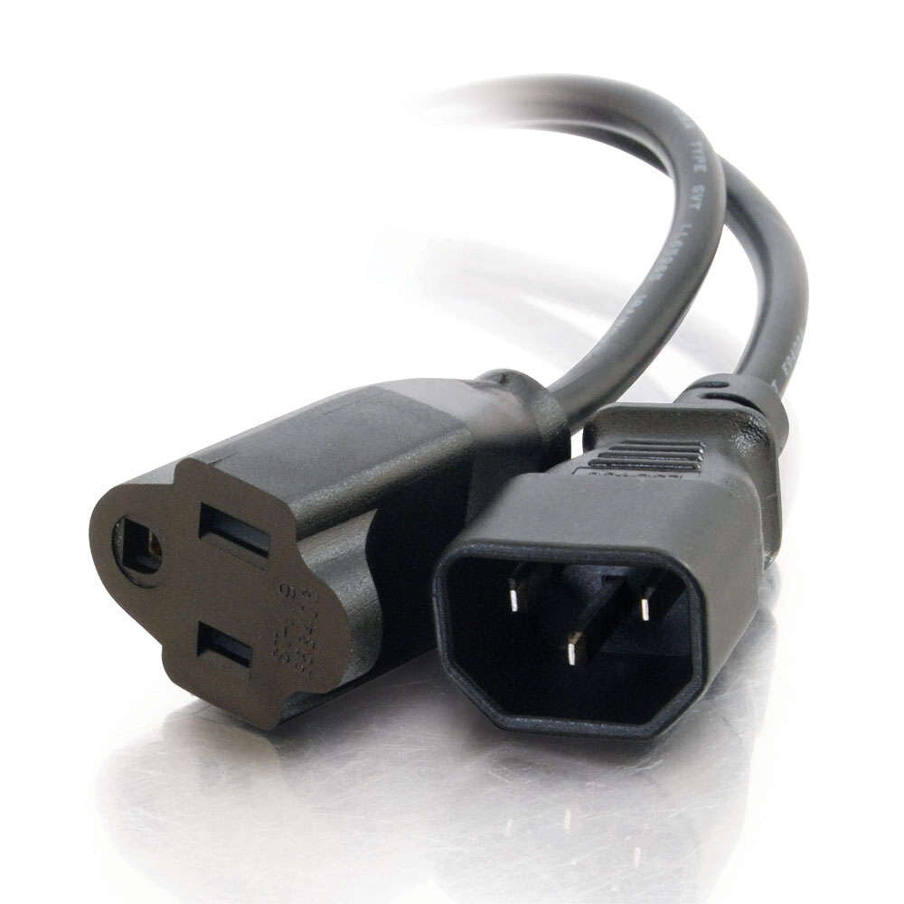 C2G 1ft (0.3m) 18 AWG Monitor Power Adapter Cord (IEC320C14 to NEMA 5-15R)