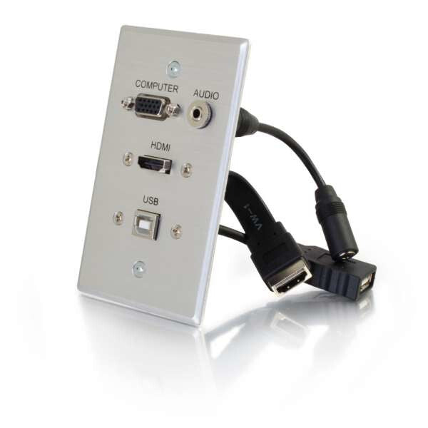 C2G HDMI, VGA, 3.5mm Audio and USB Pass Through Single Gang Wall Plate - Aluminum
