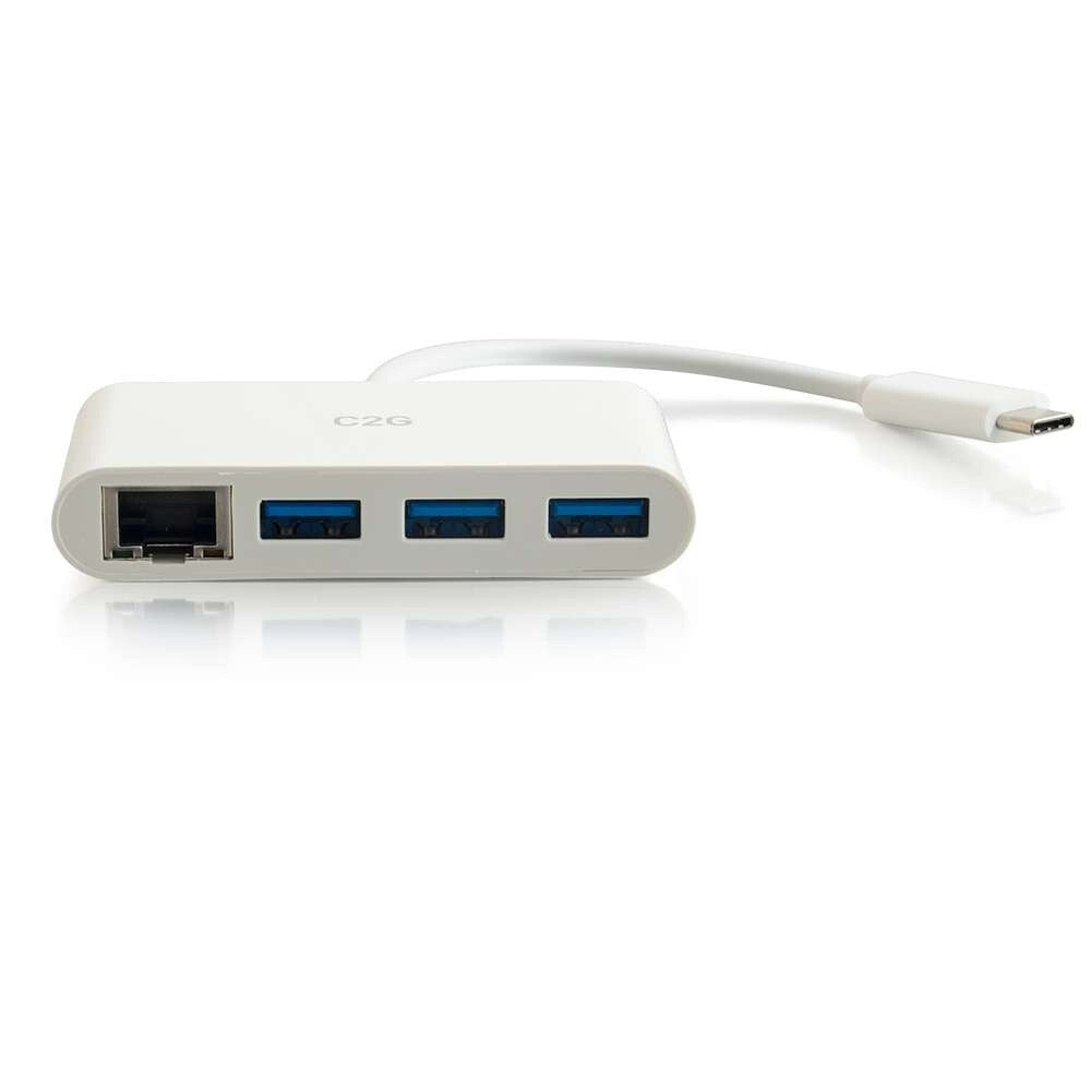 C2G USB-C® to Ethernet Adapter with 3-Port USB Hub - White