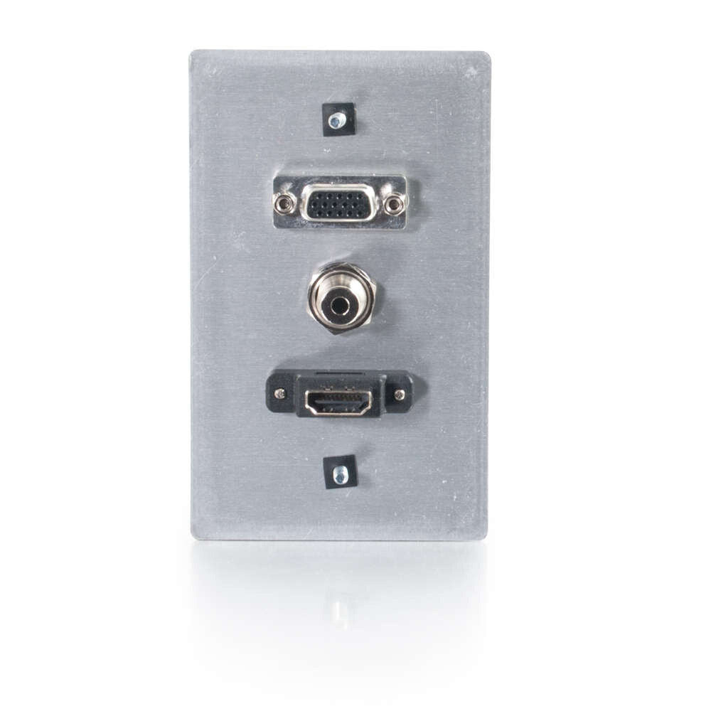 C2G HDMI, VGA and 3.5mm Audio Pass Through Single Gang Wall Plate - Brushed Aluminum