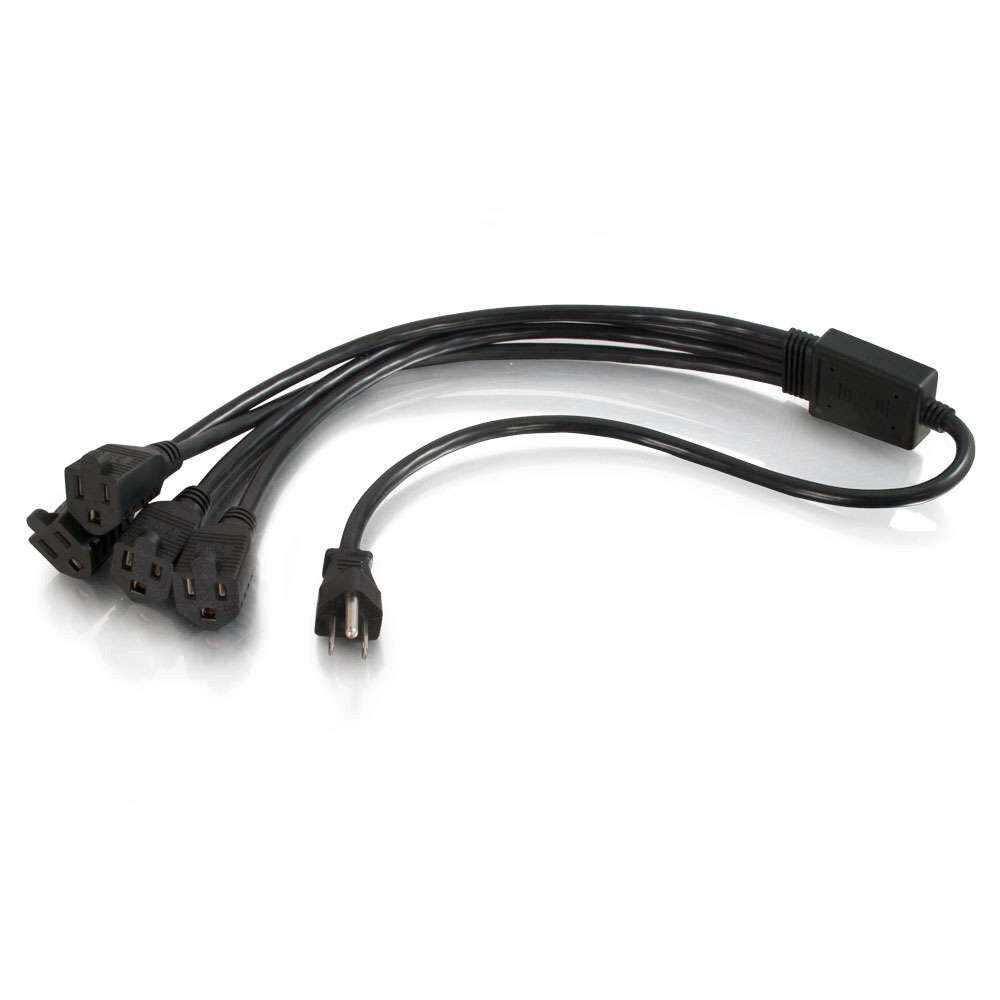 C2G 3ft (0.9m) 16 AWG 1-to-4 Power Cord Splitter (1 NEMA 5-15P to 4 NEMA 5-15R)