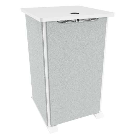 Middle Atlantic Products Forum Side Cart Rack, 20RU, 27" Deep, Wilsonart Designer White, White Powdercoat, Silver Gray Felt