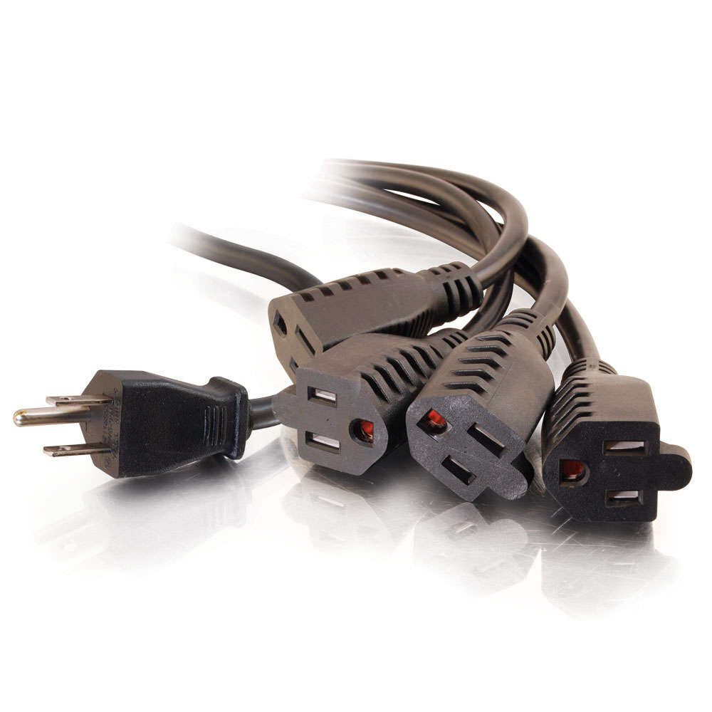 C2G 3ft (0.9m) 16 AWG 1-to-4 Power Cord Splitter (1 NEMA 5-15P to 4 NEMA 5-15R)