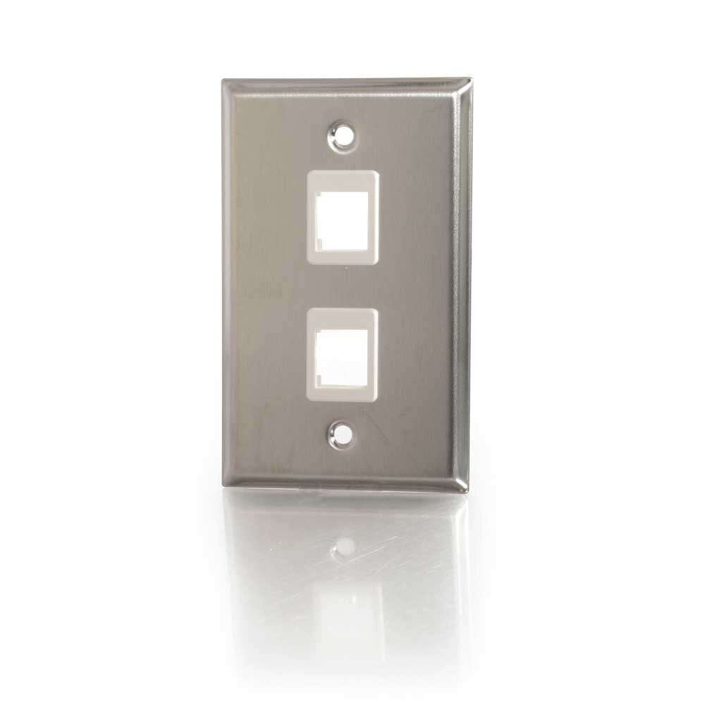 C2G Two Port Keystone Single Gang Wall Plate - Stainless Steel