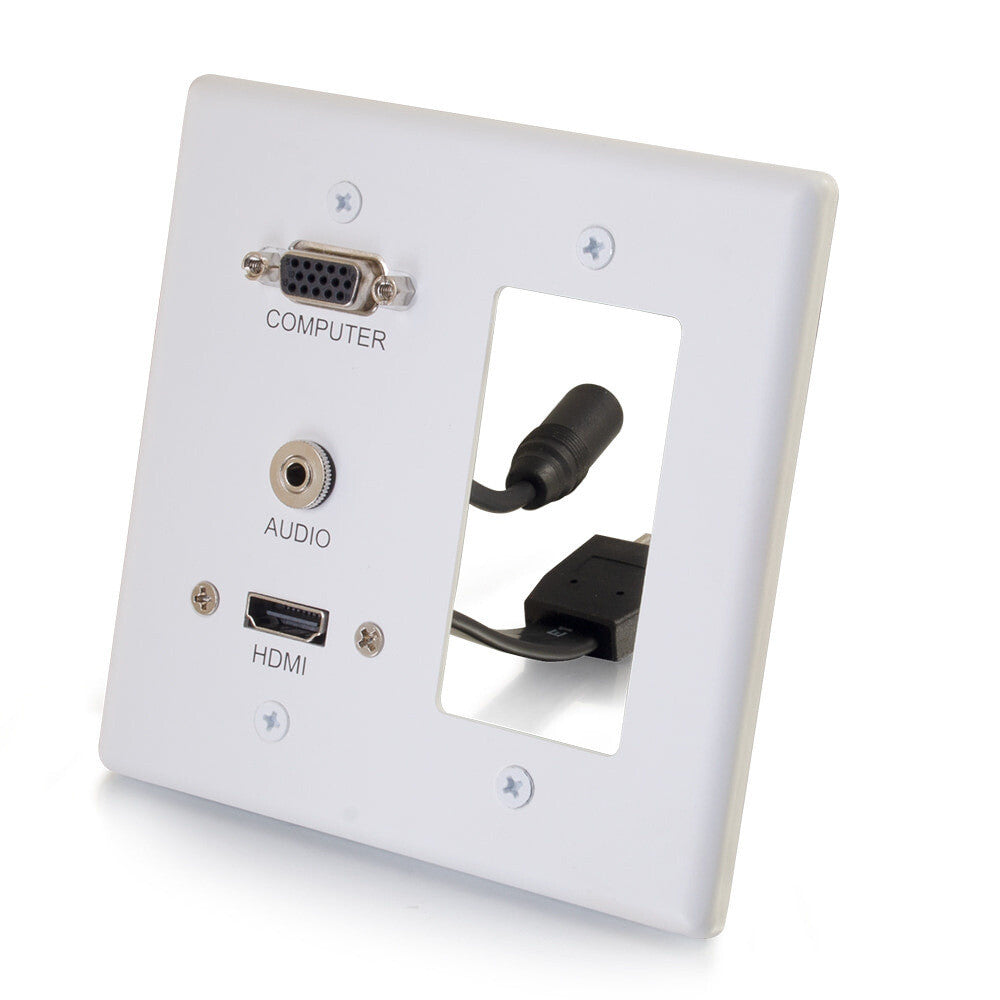 C2G HDMI®, VGA and 3.5mm Audio Pass Through Double Gang Wall Plate with One Decorative Cutout - White
