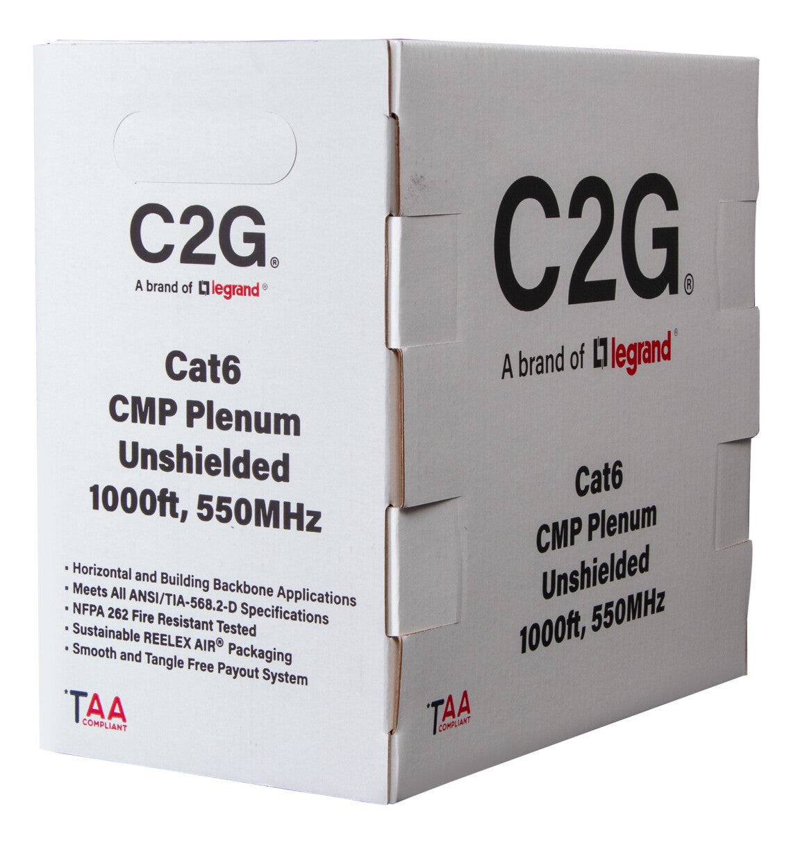 C2G 1000ft (304.8m) TAA-Compliant Cat6 Bulk Unshielded (UTP) Ethernet Network Cable with Solid Conductors-Plenum CMP-Rated - Green