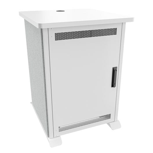 Middle Atlantic Products Forum Side Cart Rack, 16RU, 27" Deep, Wilsonart Designer White, White Powdercoat, Silver Gray Felt