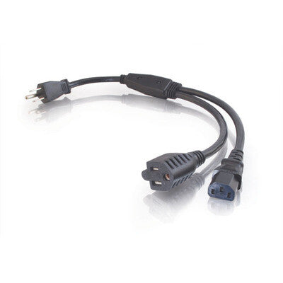 C2G 3ft 1-to-2 16 AWG Power Cord Splitter (NEMA 5-15P -> 1 NEMA 5-15R / 1 IEC320C13) Black 0.9 m