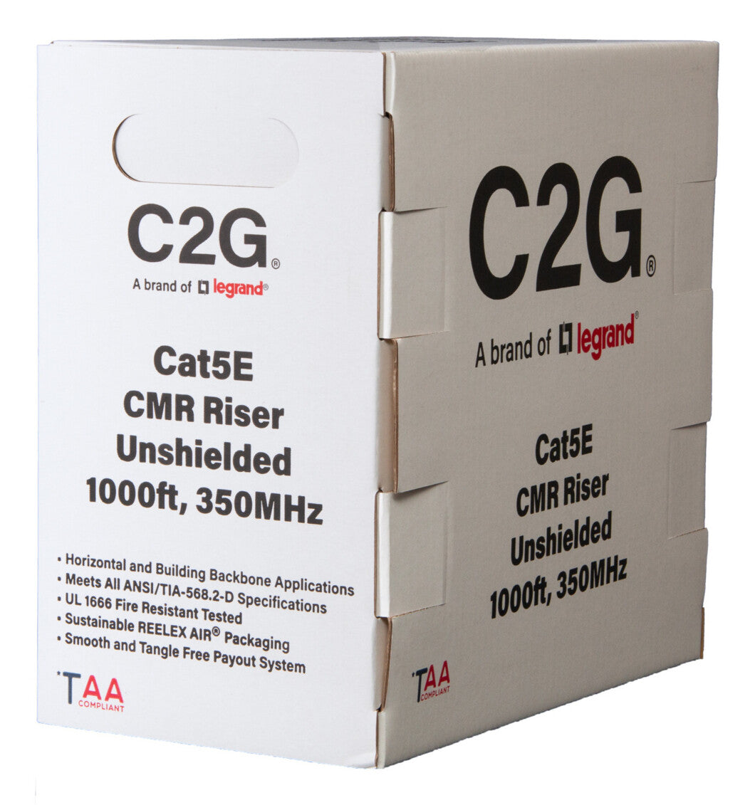 C2G 1000ft (304.8m) TAA-Compliant Cat5e Bulk Unshielded (UTP) Ethernet Network Cable with Solid Conductors-Riser CMR-Rated - Blue