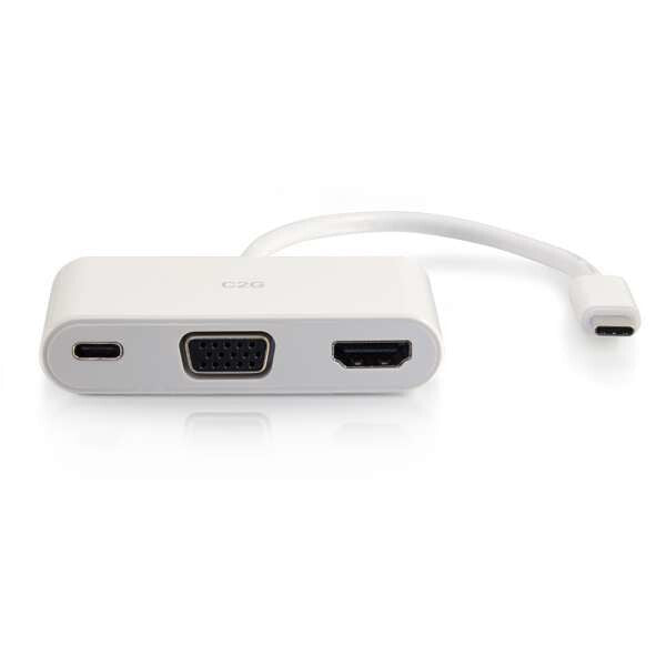 C2G USB-C® to 4K HDMI® and VGA Multiport Adapter with Power Delivery up to 60W - White