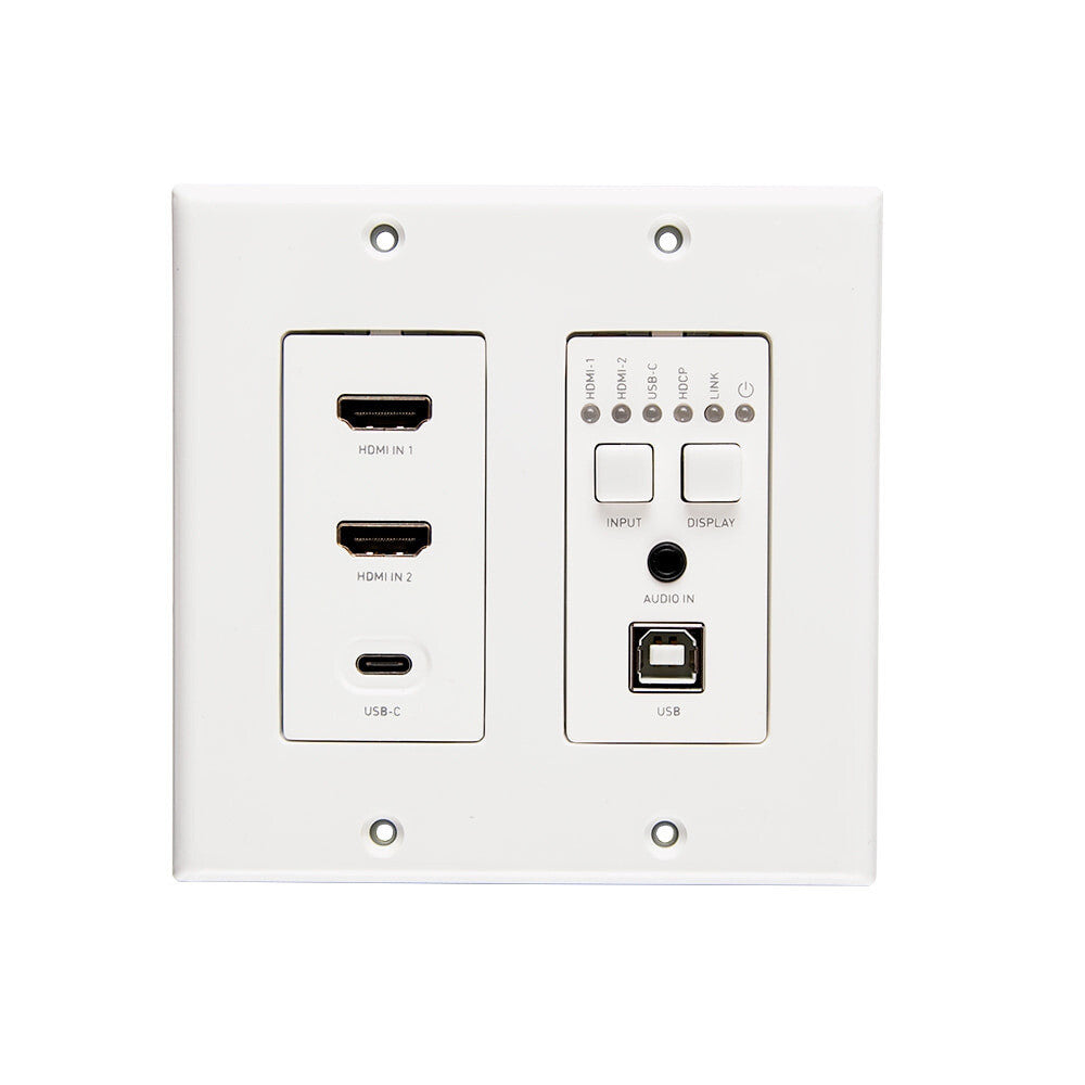 C2G Dual 4K HDMI HDBaseT plus USB-C, 3.5mm, USB-B over Cat Extender Dual Gang Wall Plate Transmitter