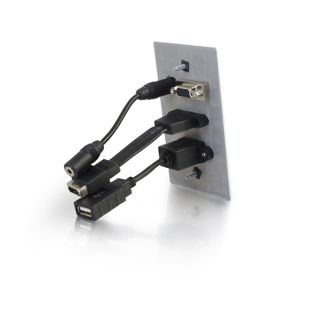 C2G HDMI, VGA, 3.5mm Audio and USB Pass Through Single Gang Wall Plate - Aluminum