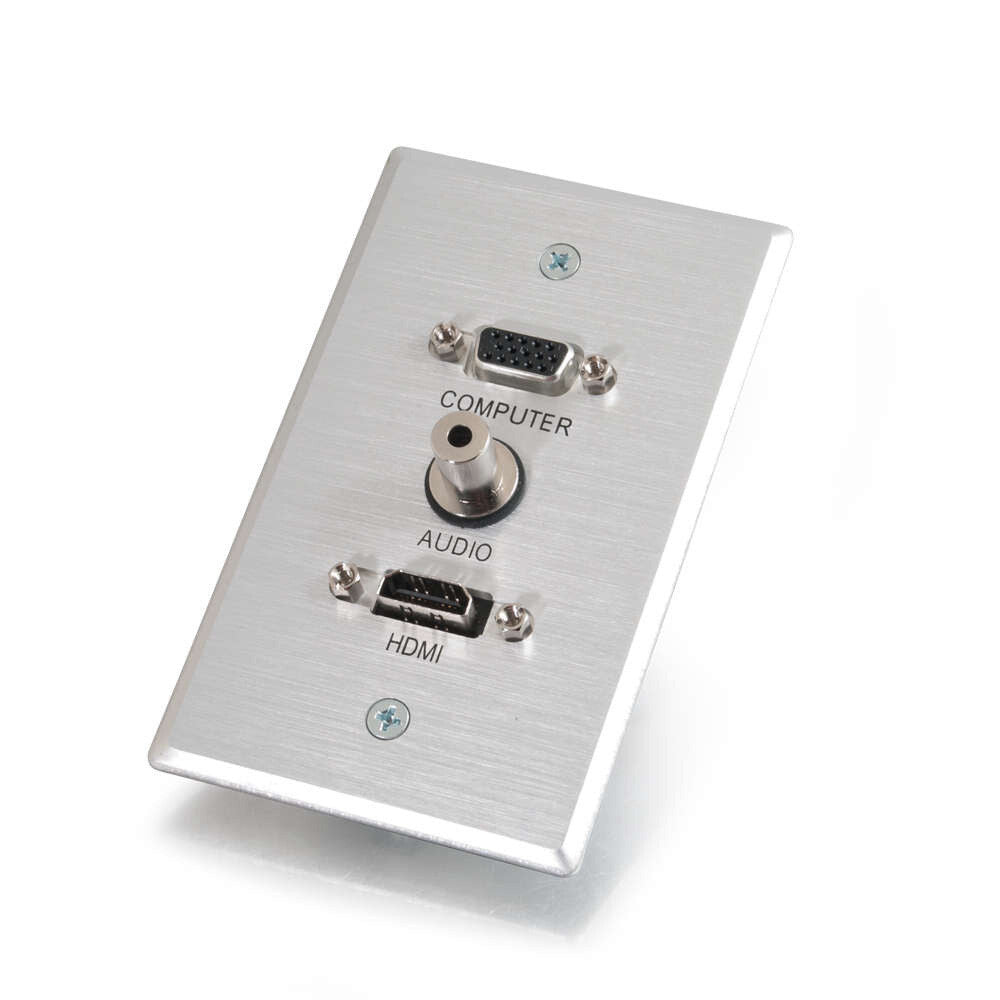 C2G HDMI, VGA and 3.5mm Audio Pass Through Single Gang Wall Plate - Brushed Aluminum