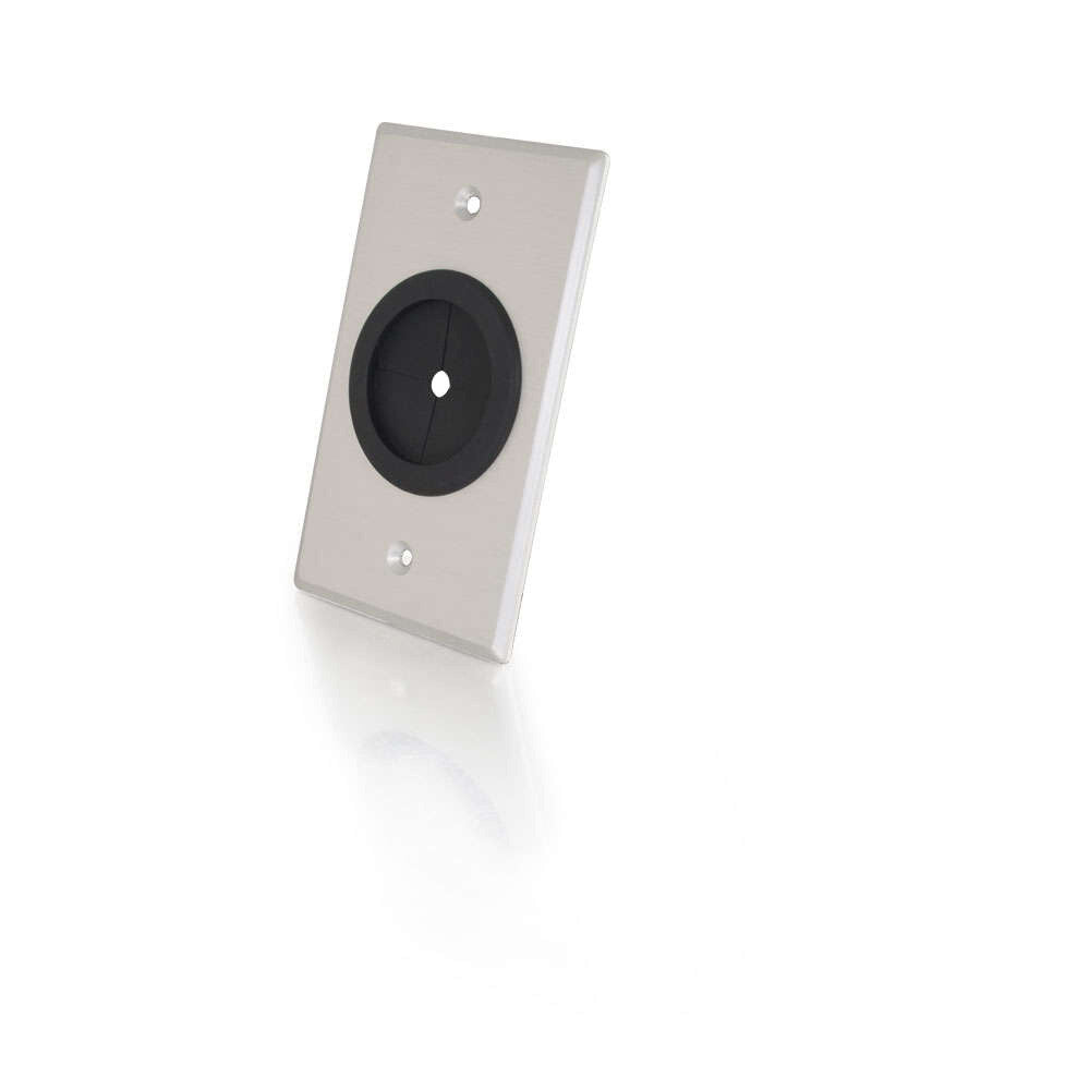 C2G 1.5in Grommet Cable Pass Through Single Gang Wall Plate - Brushed Aluminum