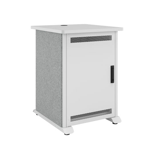 Middle Atlantic Products Forum Side Cart Rack, 12RU, 27" Deep, Wilsonart Designer White, White Powdercoat, Silver Gray Felt