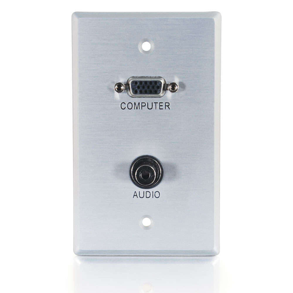 C2G VGA and 3.5mm Audio Pass Through Single Gang Wall Plate - Brushed Aluminum - LIMITED AVAILABILITY