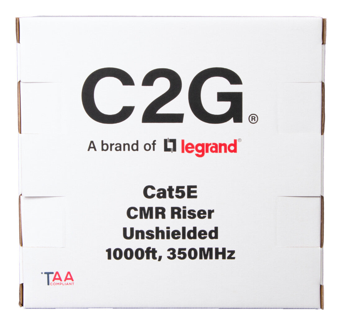 C2G 1000ft (304.8m) TAA-Compliant Cat5e Bulk Unshielded (UTP) Ethernet Network Cable with Solid Conductors-Riser CMR-Rated - Blue