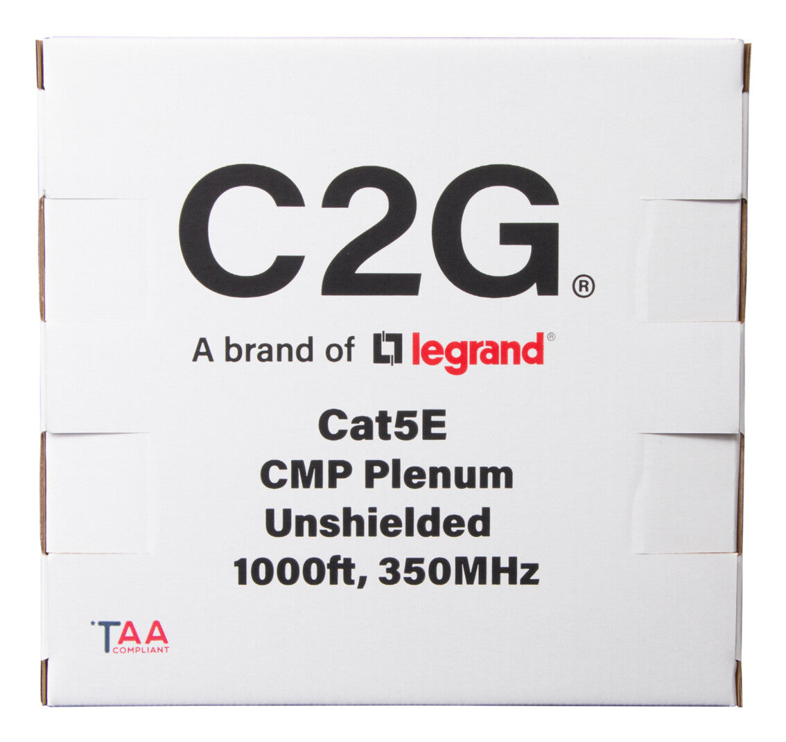 C2G 1000ft (304.8m) TAA-Compliant Cat5e Bulk Unshielded (UTP) Ethernet Network Cable with Solid Conductors-Plenum CMP-Rated - Blue