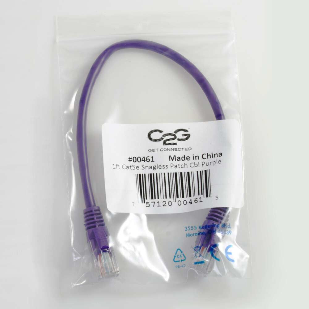 C2G 0.5ft (0.15m) Cat5e Snagless Unshielded UTP Ethernet Network Patch Cable - Purple