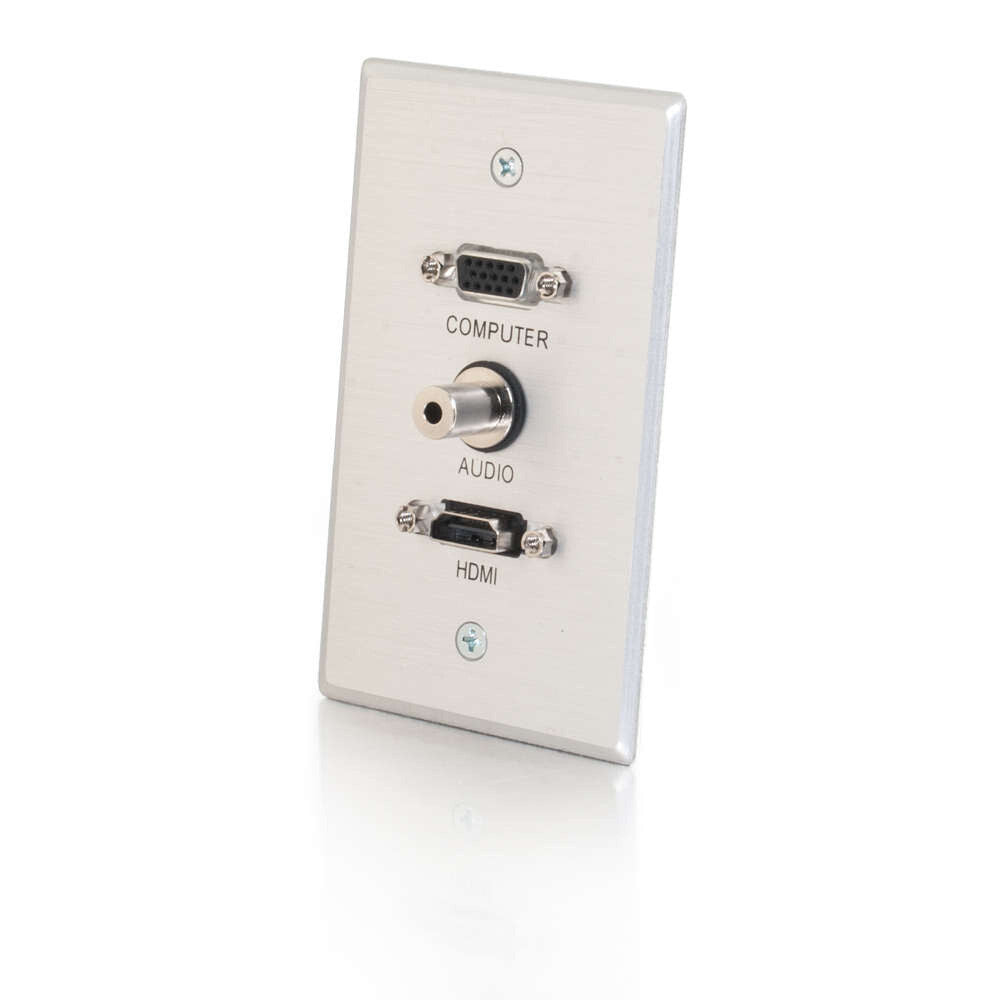 C2G HDMI, VGA and 3.5mm Audio Pass Through Single Gang Wall Plate - Brushed Aluminum