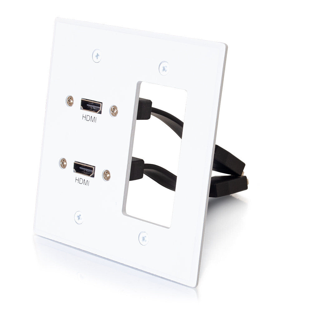 C2G Dual HDMI Pass Through Double Gang Wall Plate with One Decorative Cutout - White