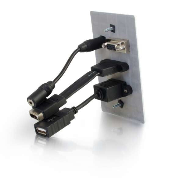 C2G HDMI, VGA, 3.5mm Audio and USB Pass Through Single Gang Wall Plate - Aluminum