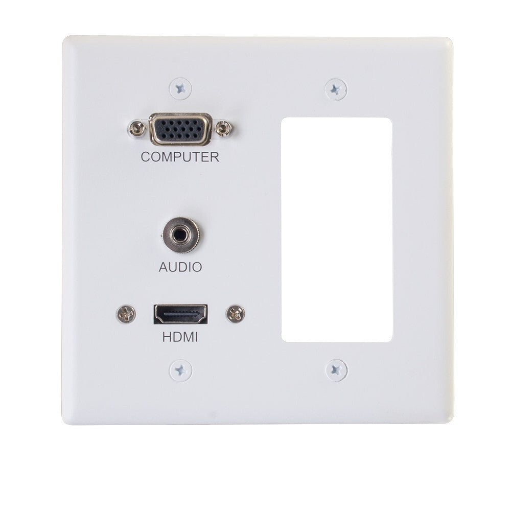 C2G HDMI®, VGA and 3.5mm Audio Pass Through Double Gang Wall Plate with One Decorative Cutout - White