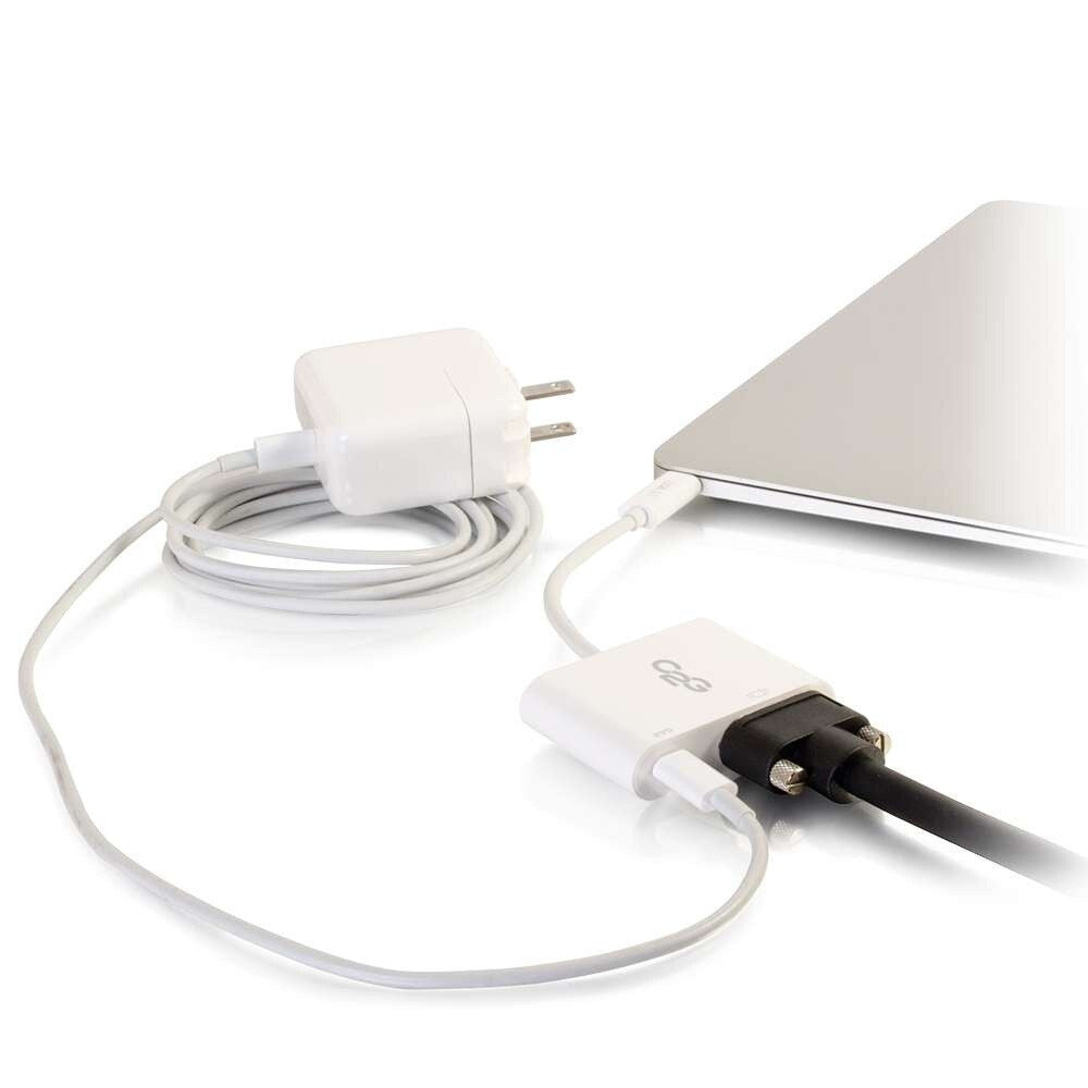 C2G USB-C® to VGA Video Multiport Adapter with Power Delivery up to 60W - White